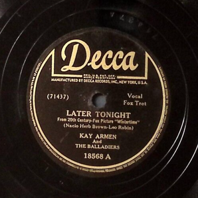 #ad KAY ARMEN THE BALLADIERS LATER TONIGHT CUDDLE UP A LITTLE CLOSER 78 RPM 178 68 $7.12
