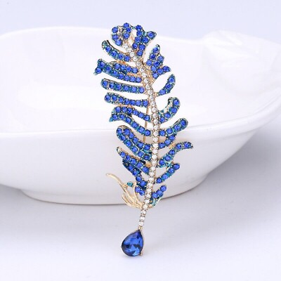 #ad 2.00CT Pear Lab Created Sapphire Crystal Feather Brooch 14K Yellow Gold Plated $168.00