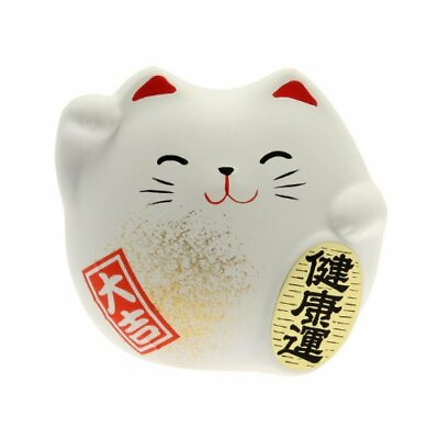 #ad Japanese 2quot;H White Maneki Neko Happy Lucky Cat Earthenware HEALTH Made in Japan $10.95