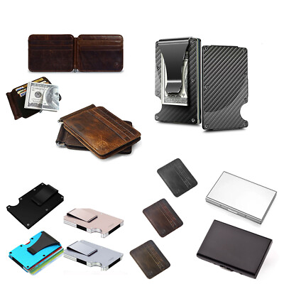 #ad Money Clip Front Pocket Minimalist Genuine Leather Mens Vintage Slim Wallet $9.26