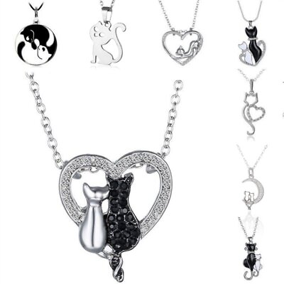 #ad Cute Cat Silver Handmade Crystal Rhinestone Animal Pendant Necklace Jewelry New $1.40