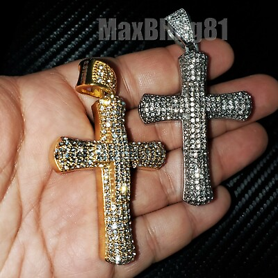 Hip Hop Stainless steel Bling Large Cross Full Iced Cubic Zirconia Charm Pendant $20.99