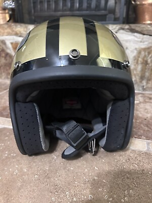 #ad Biltwell Bonanza Helmet Black Gold Size L Open face Chopper Mint $65.00