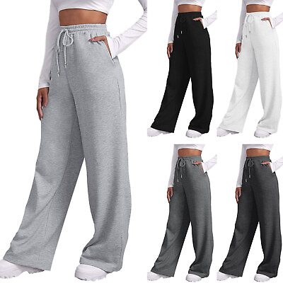 #ad Women’s Fleece Lined Sweatpants Wide Straight Leg Pants Bottom Sweatpants $14.83
