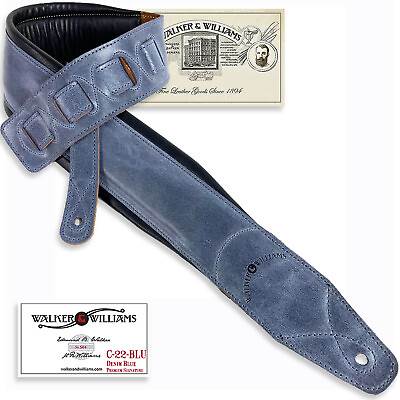 #ad Walker amp; Williams C 22 BLU 3quot; Wide Padded Leather Premium Strap In Washed Denim $42.95