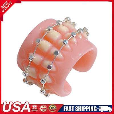 #ad 2pcs Funny Braces Resin Teeth Ring Women Girl Couple Ring Ins Style Finger Ring $11.92