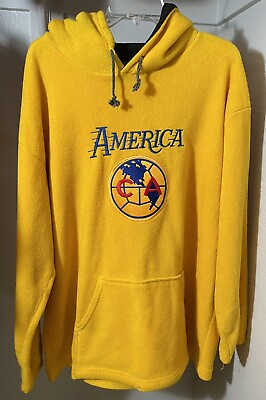 #ad Vintage Club America Hooded Fleece Pullover Hoodie Yellow Size XL Made In USA $39.99