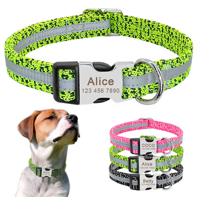 #ad Personalized Dog Collars Reflective for Small Large Dogs Custom ID Tag Engraved $12.99