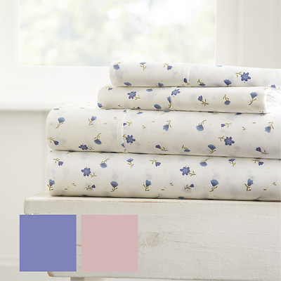 #ad Kaycie Gray Fashion Premium Soft Floral Pattern 4 Piece Bed Sheet Set $28.55