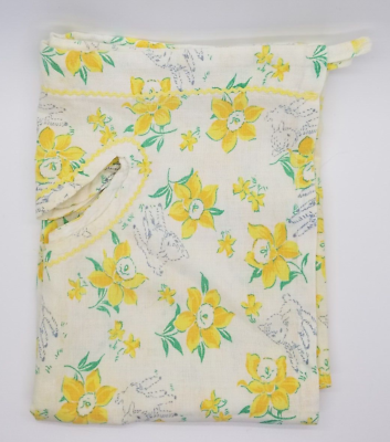 #ad Vintage Baby Smock Linen Fabric w Yellow Flowers amp; Bric Brac Trim Handmade 19quot; $13.95