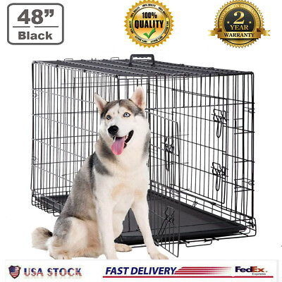 #ad 48quot; Extra Large Dog Crate Kennel Folding Pet Cage Kennels w 2 Doors amp;Tray XXL $74.99