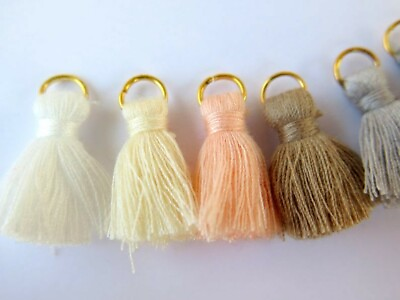 #ad Khaki Tassels Small Cotton Jewelry Tassels Tassels with Jump Rings 6 Color Pack $5.15