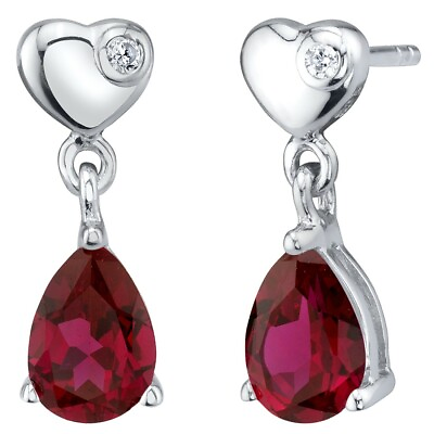 #ad Lab Created Ruby Sterling Silver Heart Dangle Drop Earrings 1.75 Carats Total $39.99