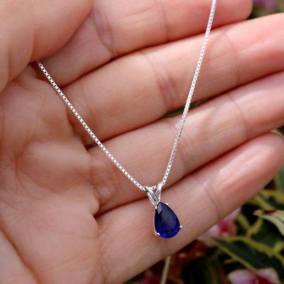 #ad Natural Blue Sapphire 925 Sterling Silver Pendant Necklace Gift $40.00