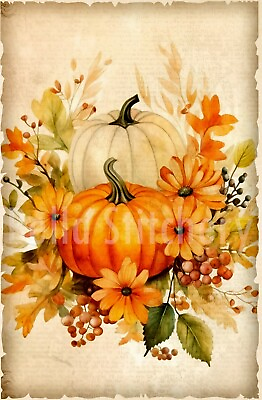 #ad Vintage Autumn Harvest #1 Fall Floral amp; Pumpkin Craft Sewing Cotton Fabric Block $14.80