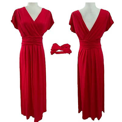 #ad IMAN Chic Maxi Dress w Head Wrap Wrinkle Resistant 16W 18W 1X Red 692 183 $29.99