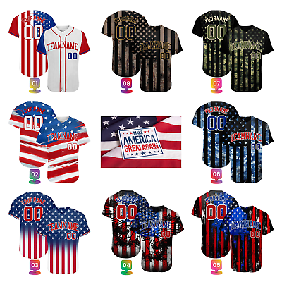 #ad Custom American Flag Baseball Jersey Personalized Name Number S 5XL Size US $32.39