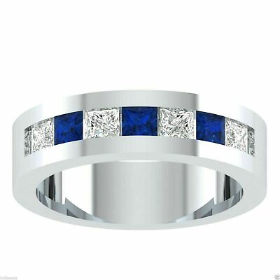 #ad Lab Created White amp; Blue Princess Stone Engagement Argentium Silver Unisex Ring $139.19