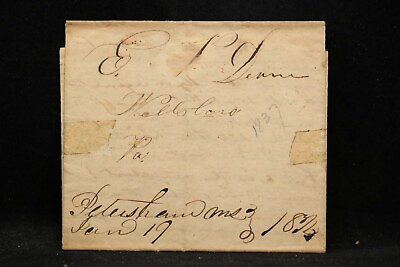#ad Massachusetts: Petersham 1837 Stampless Cover Ms at Bottom Worcester Co $25.00