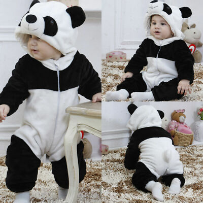 #ad Baby Boy Girl Warm Winter Panda Animal Overall Thicken Romper Clothes Set $19.79