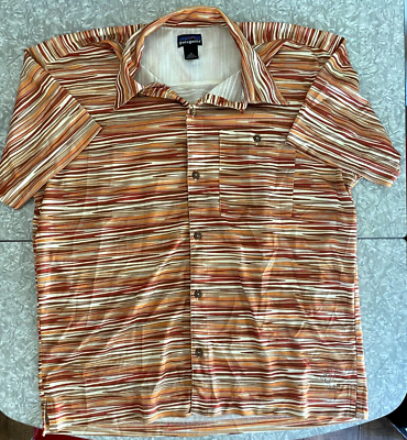 #ad Patagonia Mens Medium Short Sleeve Button Rhythm Shirt Groovy Psychedelic Retro $37.89