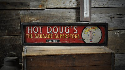 #ad Custom Hot Dog Business Sign Rustic Hand Made Vintage Wooden Sign $54.00