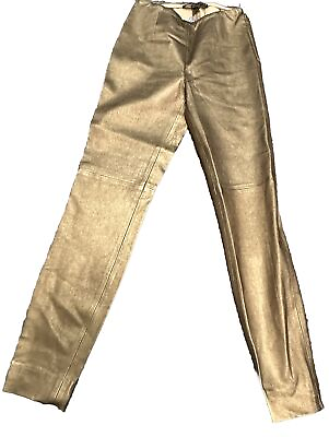 #ad Ralph Lauren Black Label Women’s Genuine Lamb Leather Gold Pants Size 4 $315.00