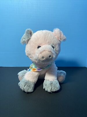 #ad Walgreens Plush Pig Pink Stuffed Animal Grey Spots Plaid Bandana Soft Lovey Toy $6.49