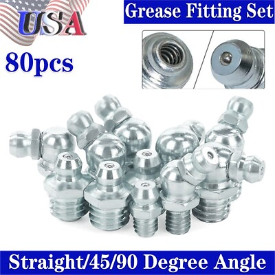 #ad 80 Pc SAE Hydraulic Lubrication Grease Zerk Industrial Fittings Set $32.34