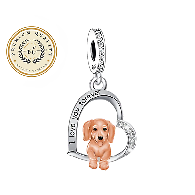 #ad Sausage Dog Charm For Bracelet Dachshund Dog Charm Dog Heart Charm $28.79