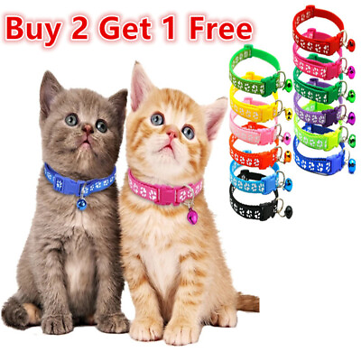 #ad Adjustable Reflective Nylon Breakaway Cat Collar Bell For kitten Puppy Pet $0.99