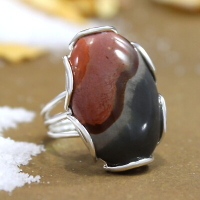#ad Natural 925 Sterling Silver Polychrome Jasper Ring Statement Gift Jewelry $63.74