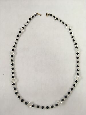 #ad Vintage Clear amp; Black Crystal Shape Beaded Strand Necklace Costume Jewelry $7.20