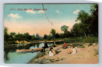 #ad Mt Clemens MI Michigan Children along Banks at Shady Side Vintage Postcard $6.99