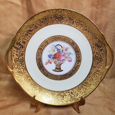 #ad Thomas of Bavaria Stouffer China Double Gold Gilt Band Display Cake Plate $49.00