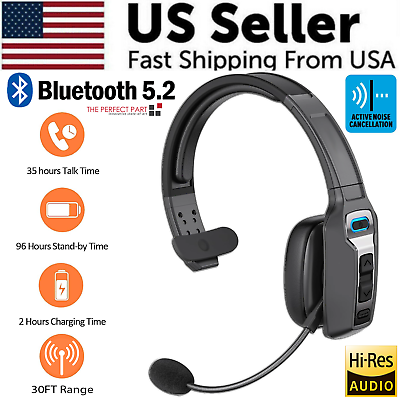 #ad #ad Trucker Bluetooth 5.2 Wireless Headset With Noise Cancelling Mic For Phones PC $29.79