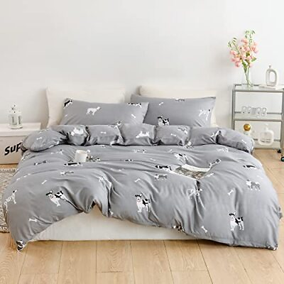 #ad Gray Duvet Cover Set Size Puppies Printed 3 Queen Grey Dog Puppy Pattern $26.45