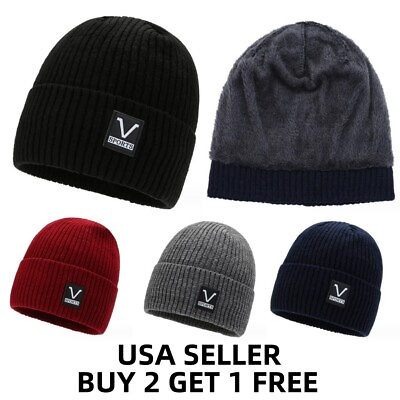 #ad Mens Womens Winter Thermal Fleece Lined Insulated Knit Beanie Hat Cuff Cap Ski $7.79
