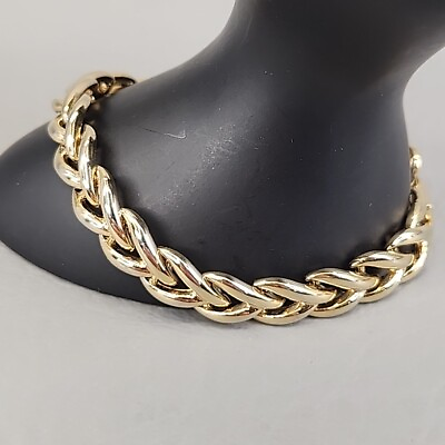 #ad Braided Chain Bracelet Vtg Gold Tone Fold Over Clasp 7.75quot; $15.00