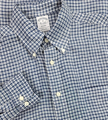 #ad Brooks Brothers Baird McNutt Shirt Men M Plaid Blue Regent Irish Linen Button Up $34.97