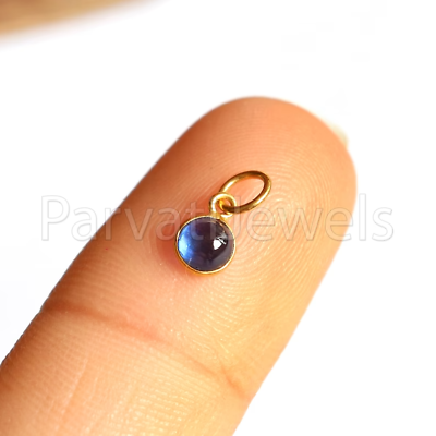 #ad Blue Sapphire Cabochon Solid 18K Gold Charms Gift For Mother#x27;s Charms Pendant $45.67