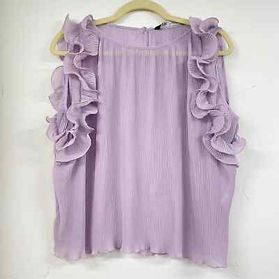 #ad Zara Lavender Purple Ruffled Pleated Womens Blouse M Boxy Fit Dressy $28.00