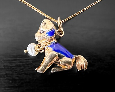 4.9g 8K Solid Gold Chain 3D Dog Unique Enamel Sterling Silver Pendant Necklace $165.00