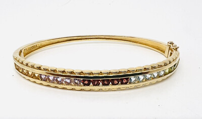 #ad Ross Simons Sterling 18k Vermeil Channel Set Multi Gemstones Bangle Bracelet $134.50