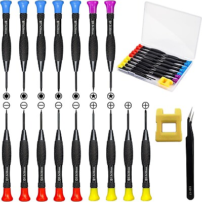 #ad 18 Pc Mini Precision Screwdriver Set With Case Magnetic Tweezers for Electronics $11.64