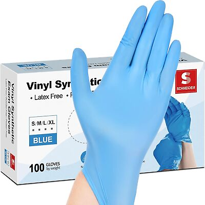 #ad 100 Blue Vinyl Synthetic Exam Gloves 4 mil Powder Free Latex Free Non Sterile $8.99
