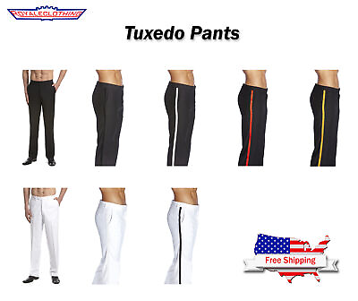 #ad CONCITOR Men#x27;s TUXEDO Dress Pants Flat Front Satin Band Mens Tux Pant Trousers $48.95