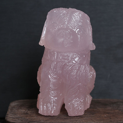 #ad 292g Natural pink crystal hand carved cute puppy wholesale D906 $50.00