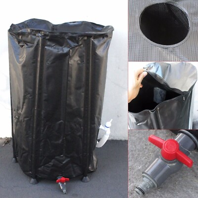 #ad 66 Gallon Collapsible Rain Water Barrel Collector Storage Spout Container Tank $49.99