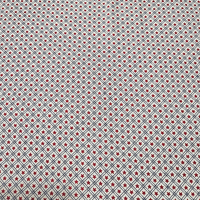 #ad Star Patriotic Print BTY Fabric Traditions Small Red Star Lattice on Ecru $6.99